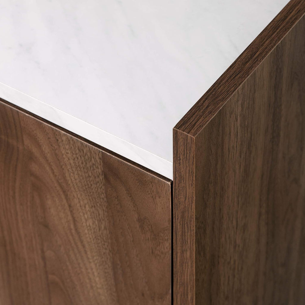 Natural Walnut and Faux Carrara Marble Buffet H541