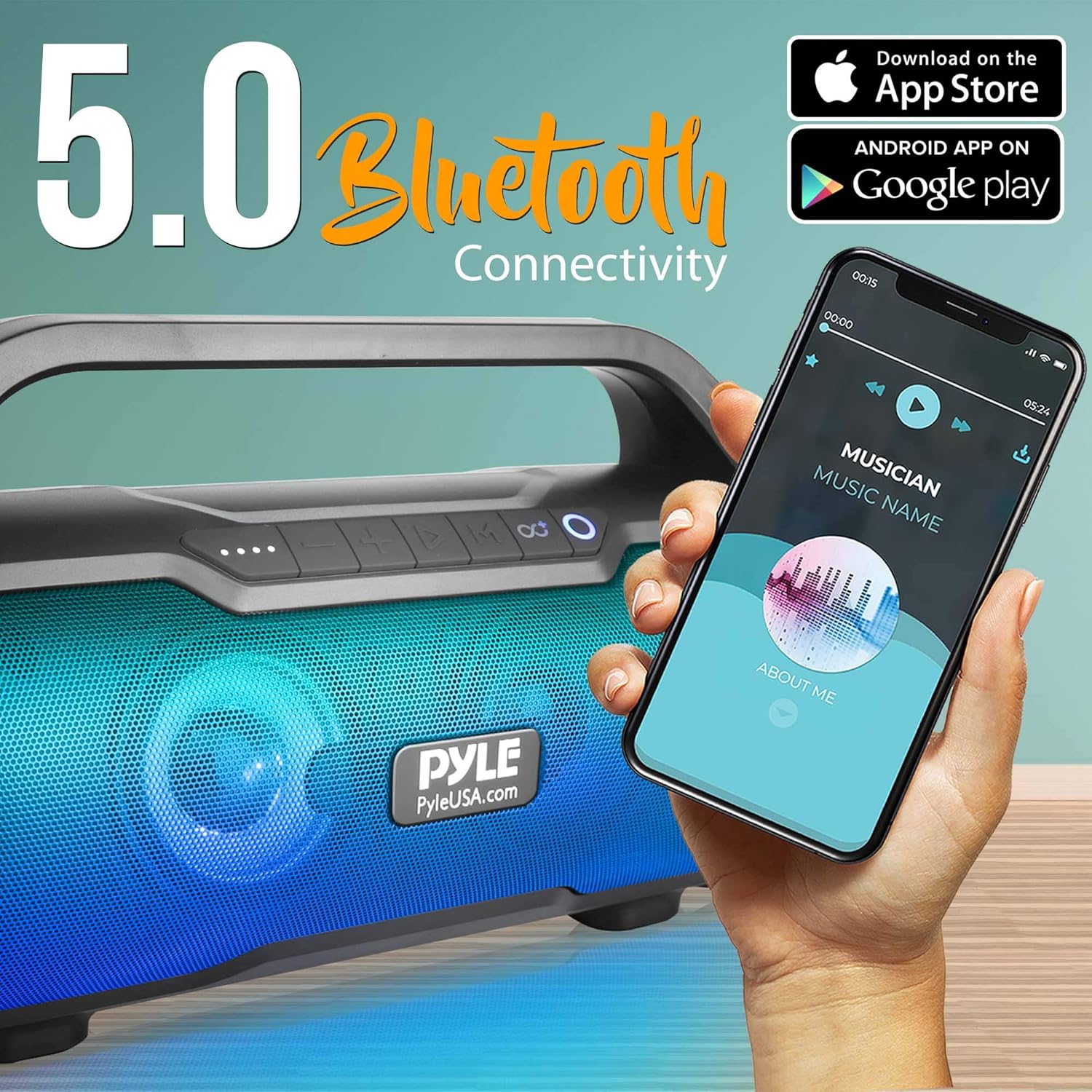 500W 2.0CH Portable Bluetooth Boombox Speaker with AUX Input, USB, SD, FM Radio, 3" Subwoofer, Voice Control, Pack of 2 E490107