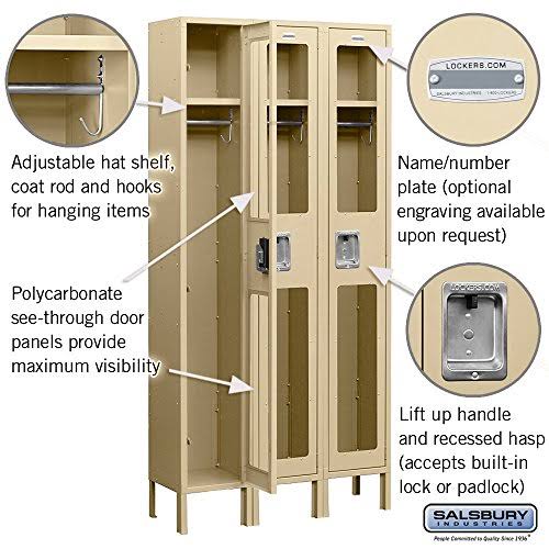 See-Through Metal Locker, Single Tier, 3 Wide, 6 Feet High, 18 Inches Deep, Tan M242