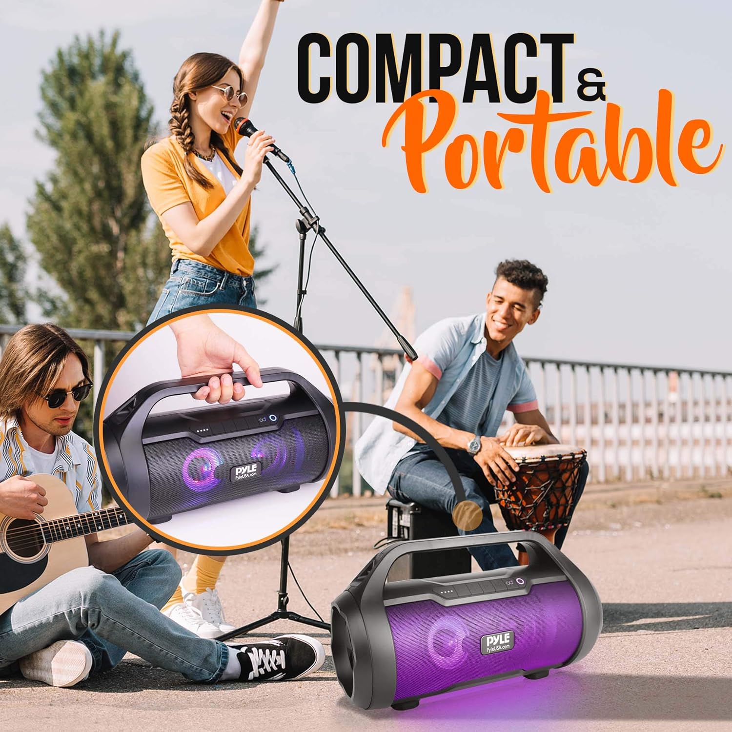 500W 2.0CH Portable Bluetooth Boombox Speaker with AUX Input, USB, SD, FM Radio, 3" Subwoofer, Voice Control, Pack of 2 E490107