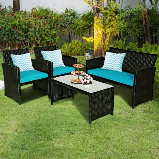 Turquoise Wicker Patio Sofa and Table Set U978