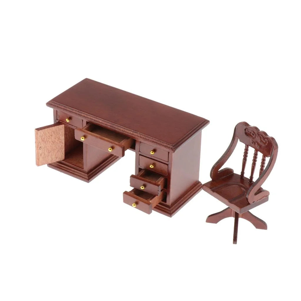 1:12 Scale Wooden Dollhouse Writing Desk and Chair Model M5507
