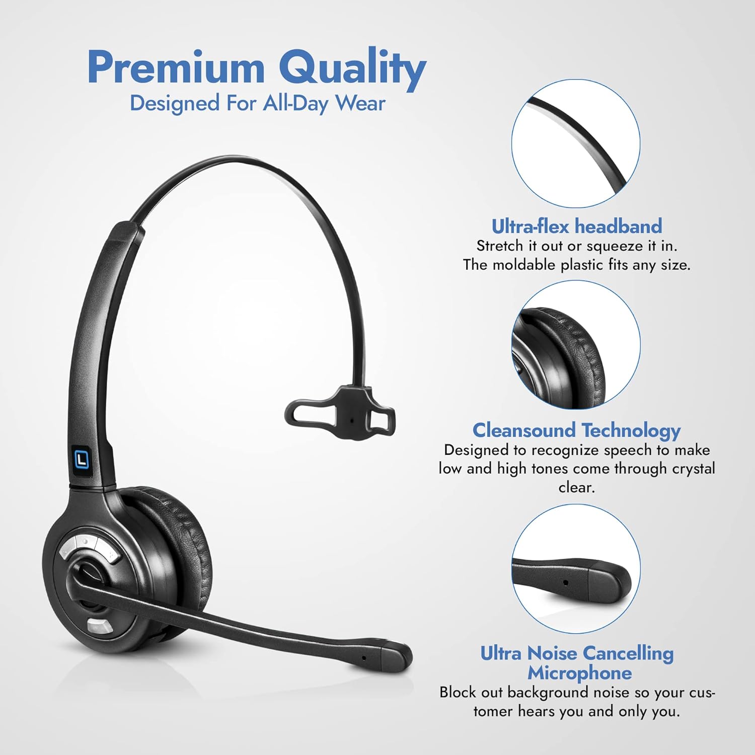 Wireless DECT Office Headset with Bluetooth for Desk Phone, Computer and Bluetooth Device P712784