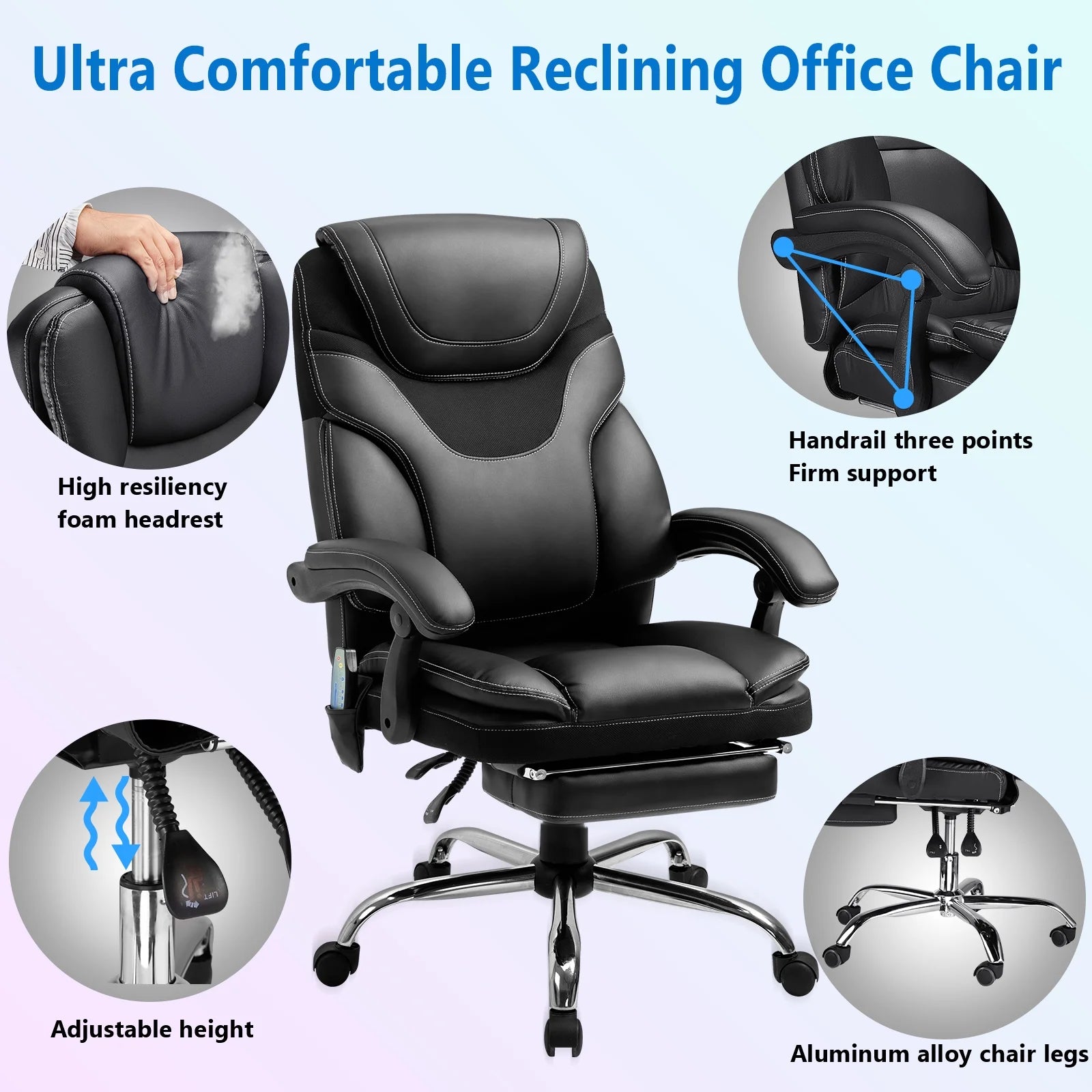 Ergonomic High Back Reclining Office Chair with Footrest J6802