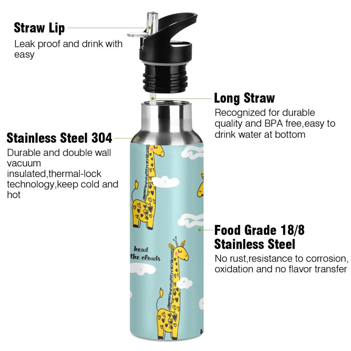 Stainless Steel Insulated Water Bottle with Straw Lid J1083