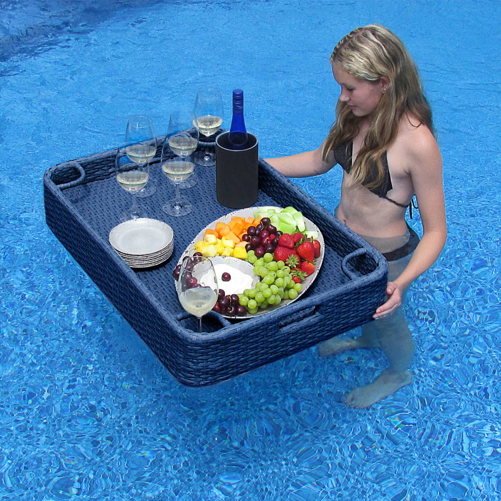 Navy Wicker Floating Pool Tray with Aluminum Frame S1868