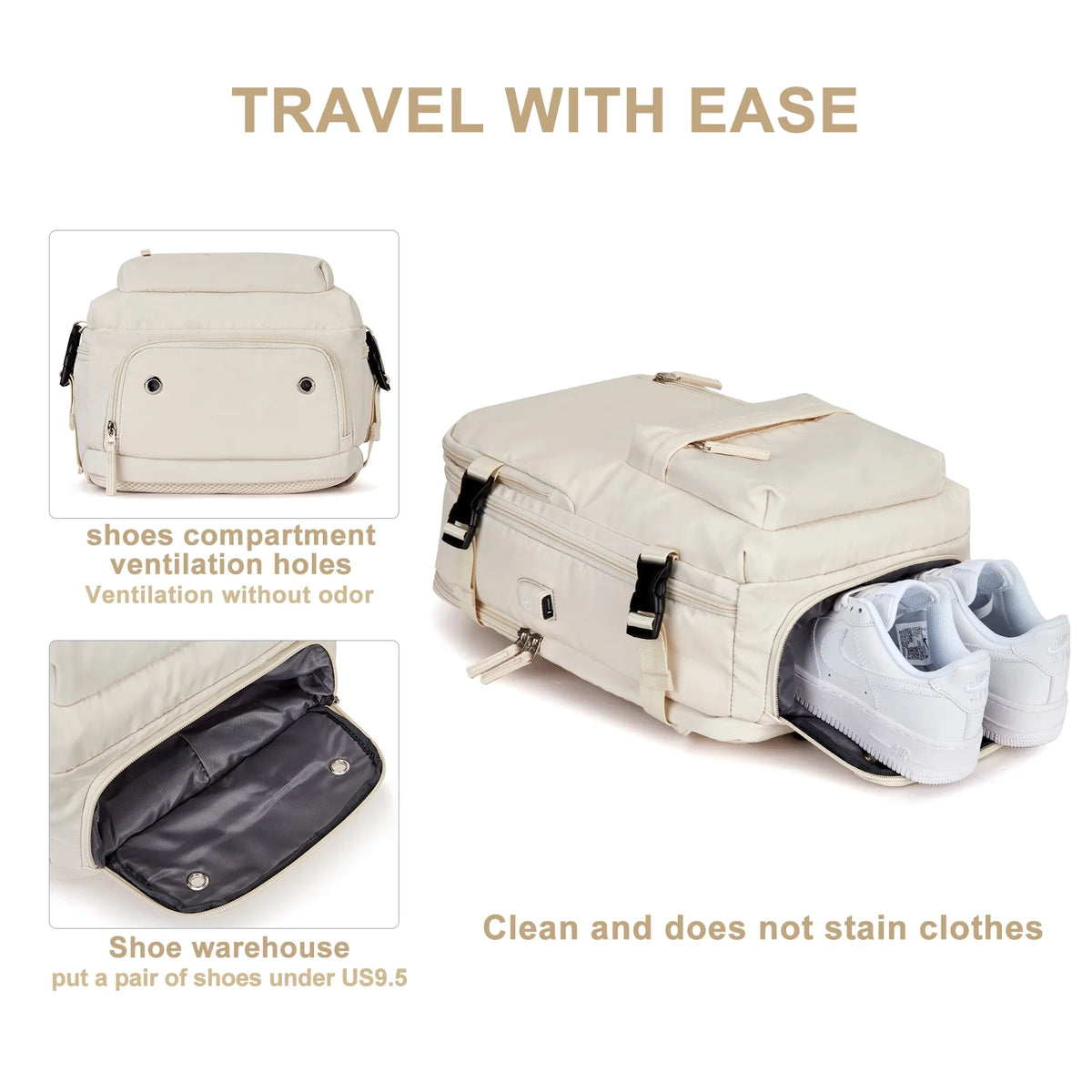 Waterproof Travel Backpack with USB Charging Port Shoes Compartment F317