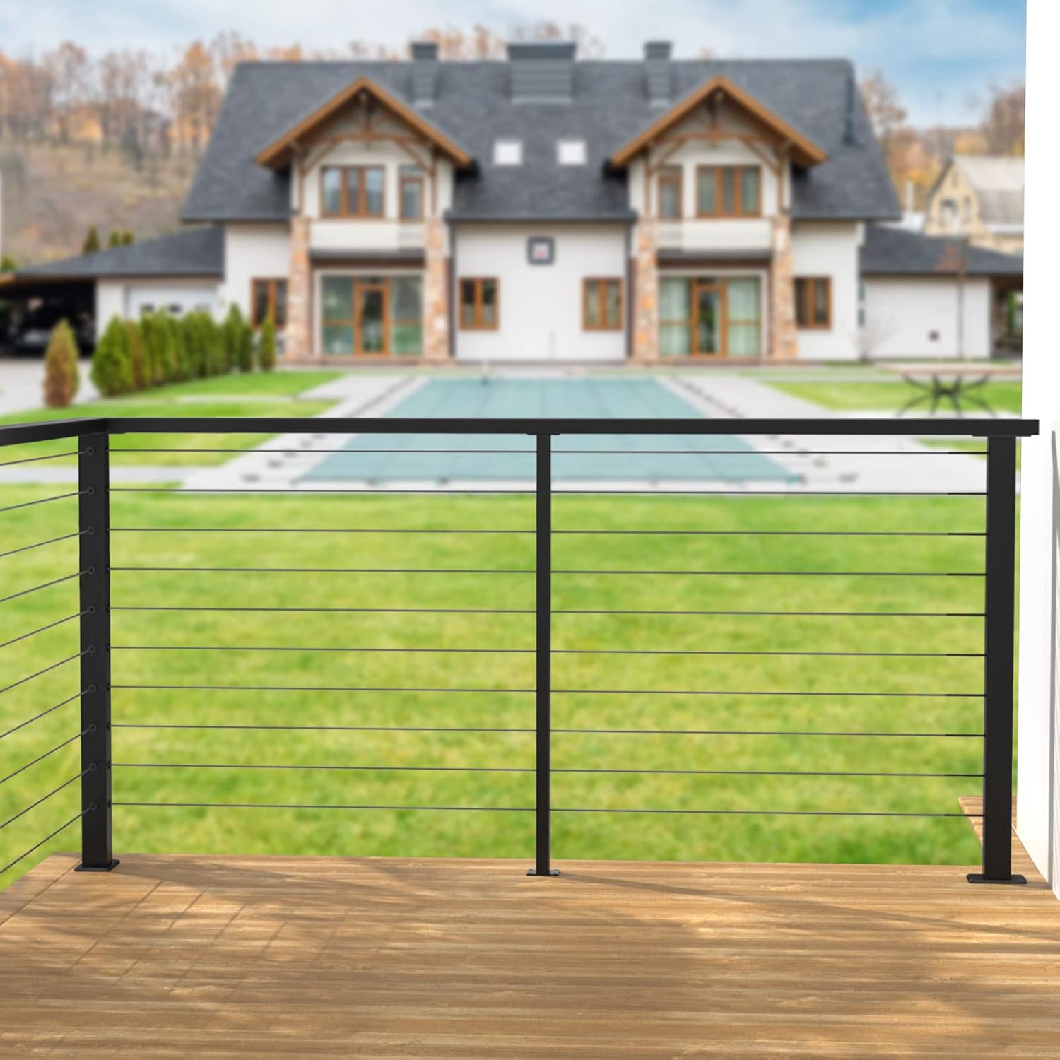 Black Square Weldless Stainless Steel Cable Railing Post 4Pack T49228