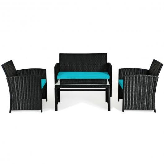 Turquoise Wicker Patio Sofa and Table Set U978
