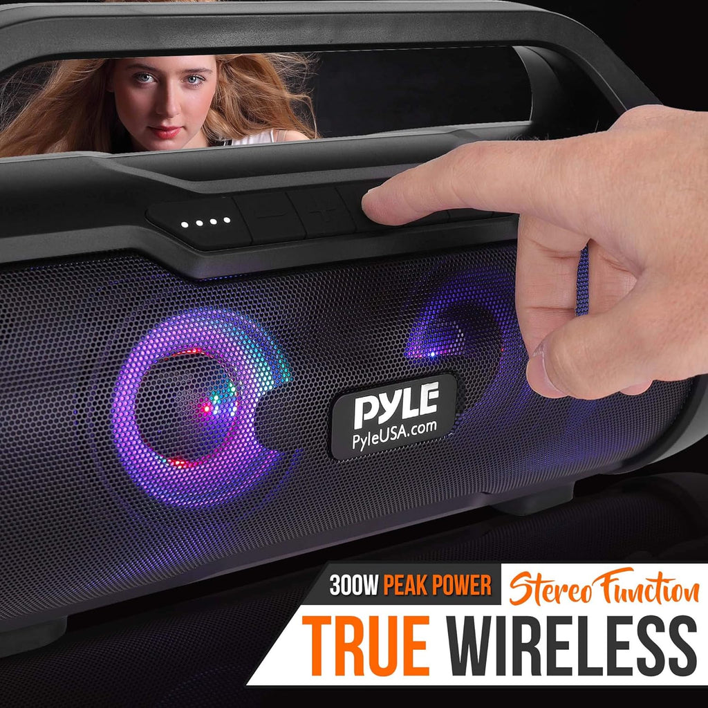 500W 2.0CH Portable Bluetooth Boombox Speaker with AUX Input, USB, SD, FM Radio, 3" Subwoofer, Voice Control, Pack of 2 E490107