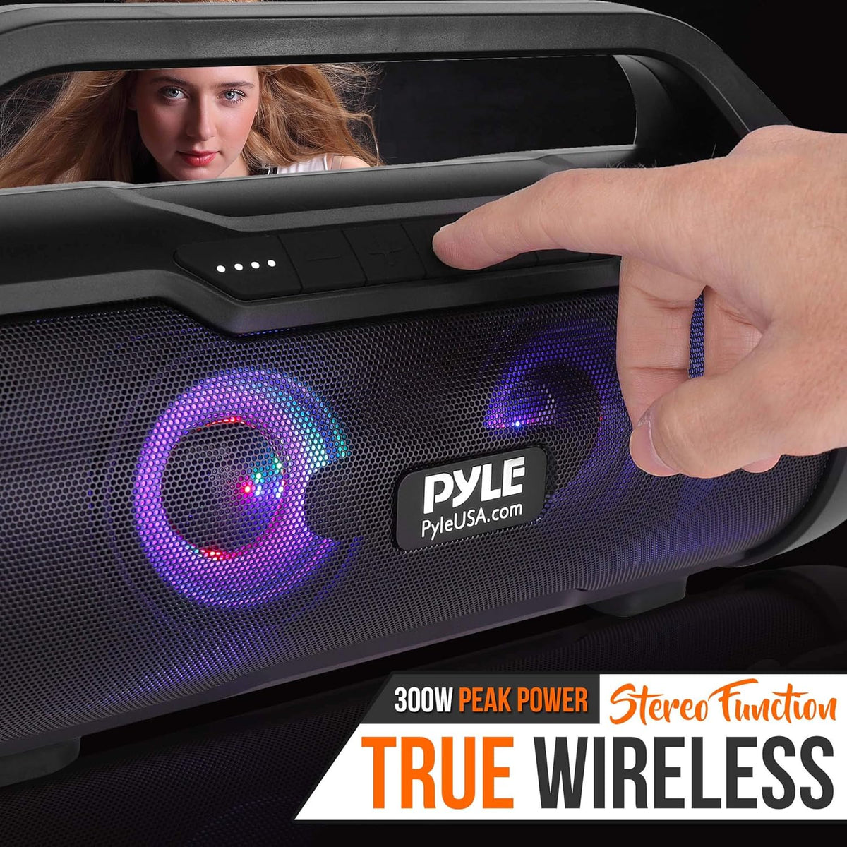 500W 2.0CH Portable Bluetooth Boombox Speaker with AUX Input, USB, SD, FM Radio, 3" Subwoofer, Voice Control, Pack of 2 E490107