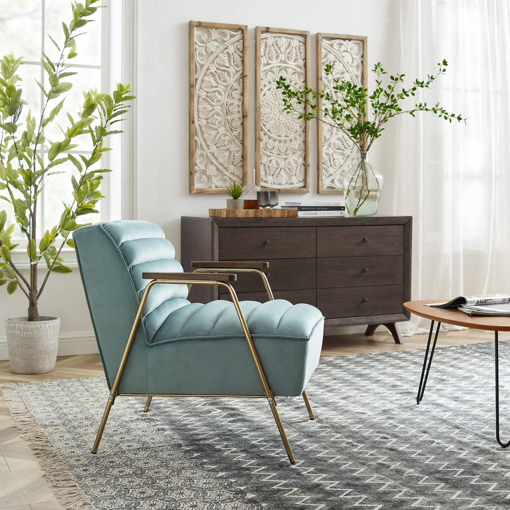 Velvet Ribbed Accent Chair with Metal Frame C356