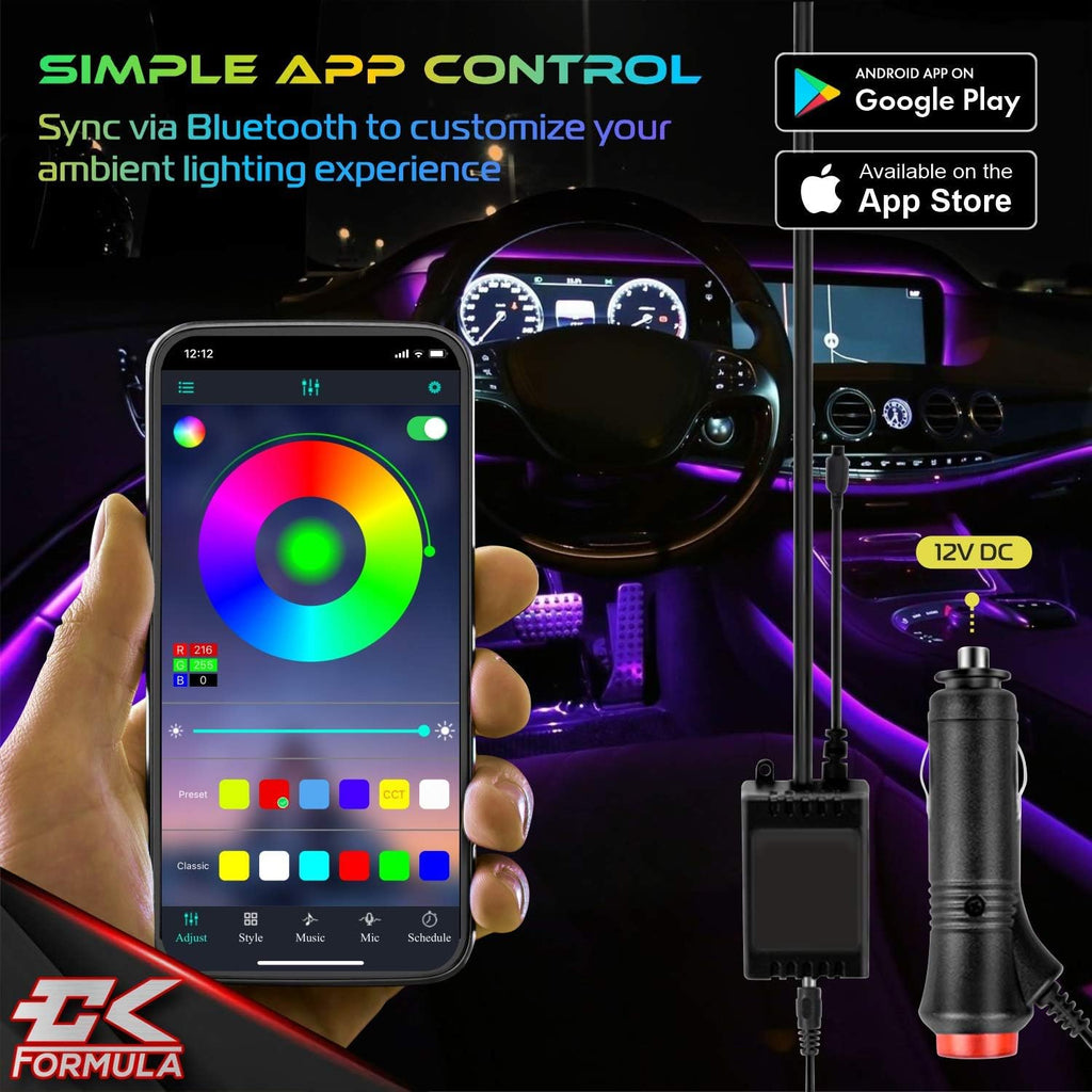 4pcs LED Car Light Strips with Bluetooth App Control A1927