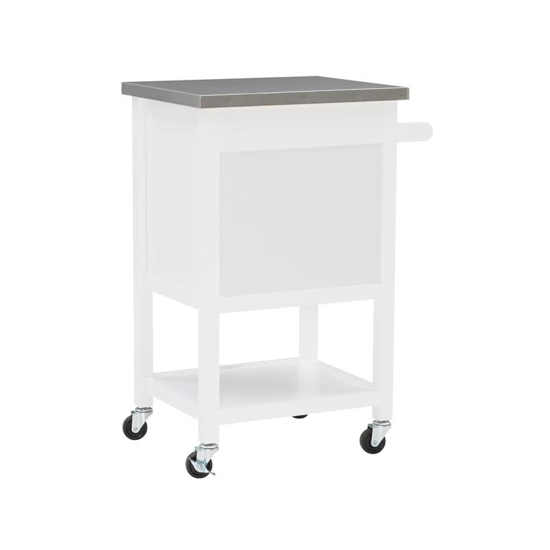White Wood and Stainless Steel Kitchen Cart P202397