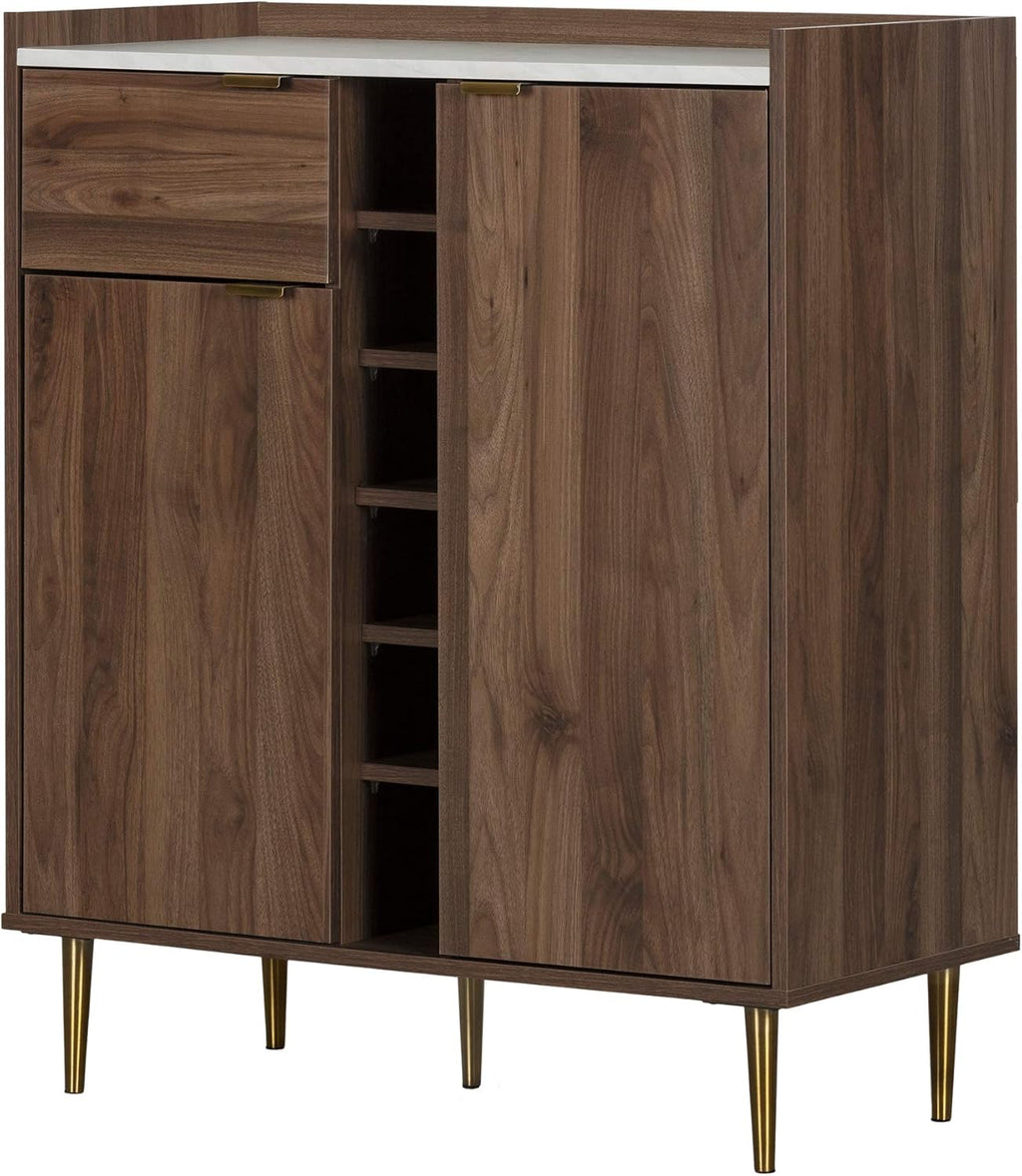 Natural Walnut and Faux Carrara Marble Buffet H541