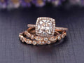 Cushion Moissanite Trio Wedding Set with 18k Gold Plating B27057
