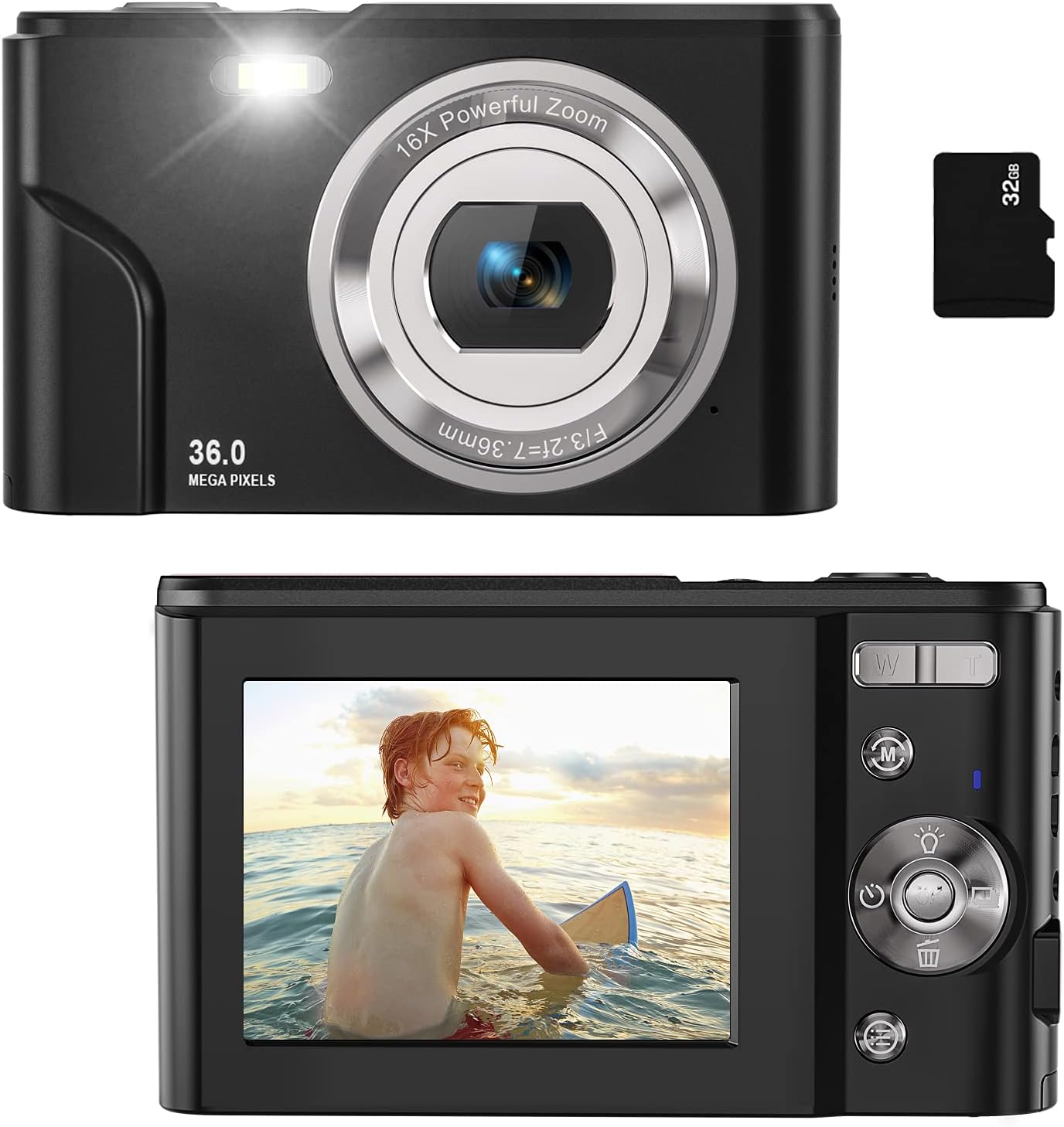 Light Blue 36MP Full HD 1080P Rechargeable Kids Camera with 32GB SD Card Z60115