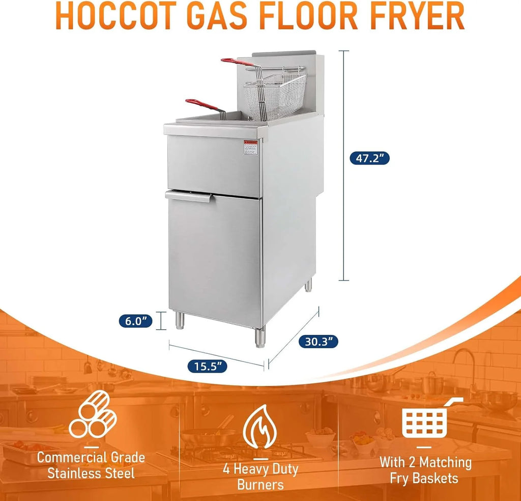 Commercial Gas Floor Fryer with 2 Baskets, 4 Tube Burners, 40 LB Capacity Stainless Steel C1459
