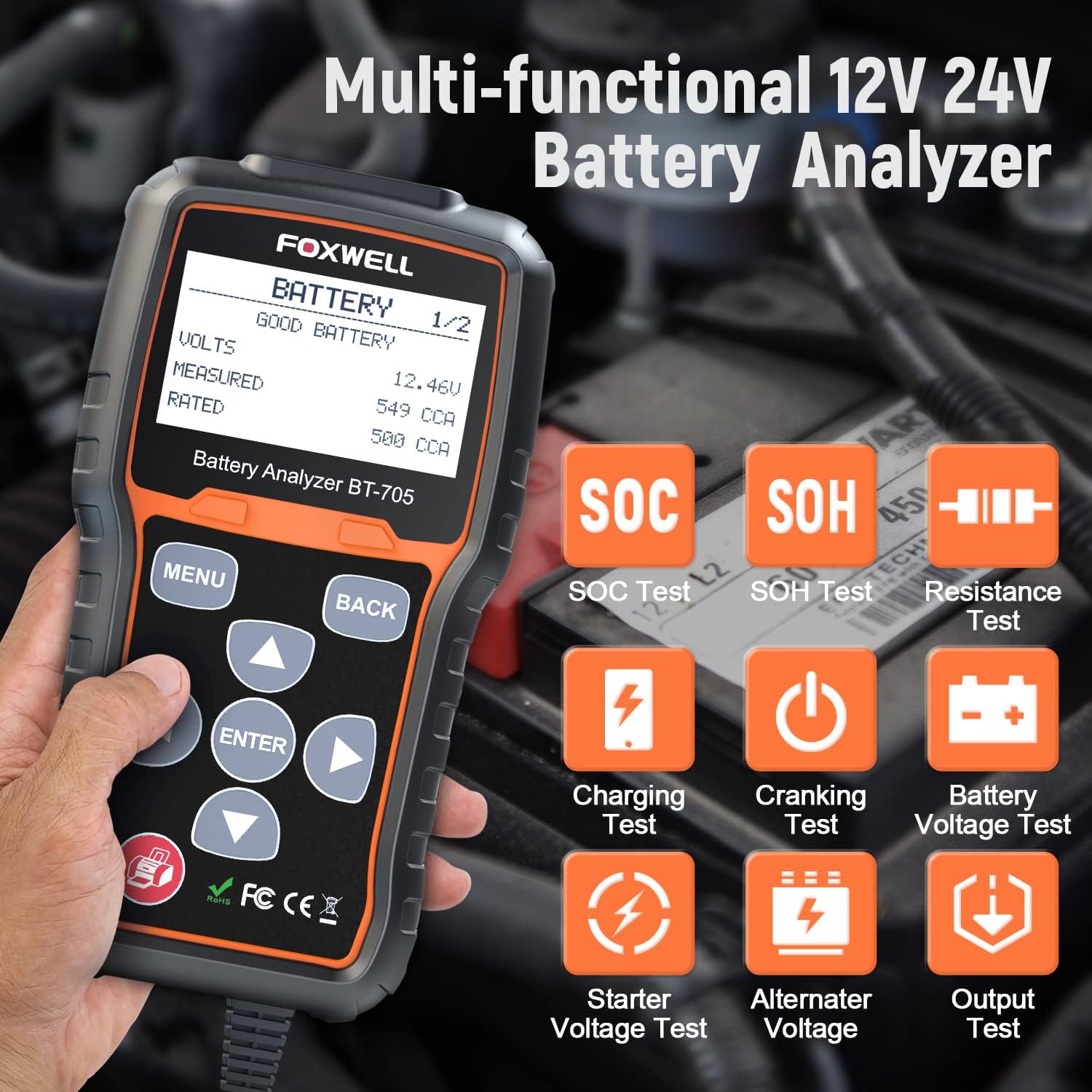 12V 24V Car Battery Tester 100-2000 CCA Battery Load Tester B379096