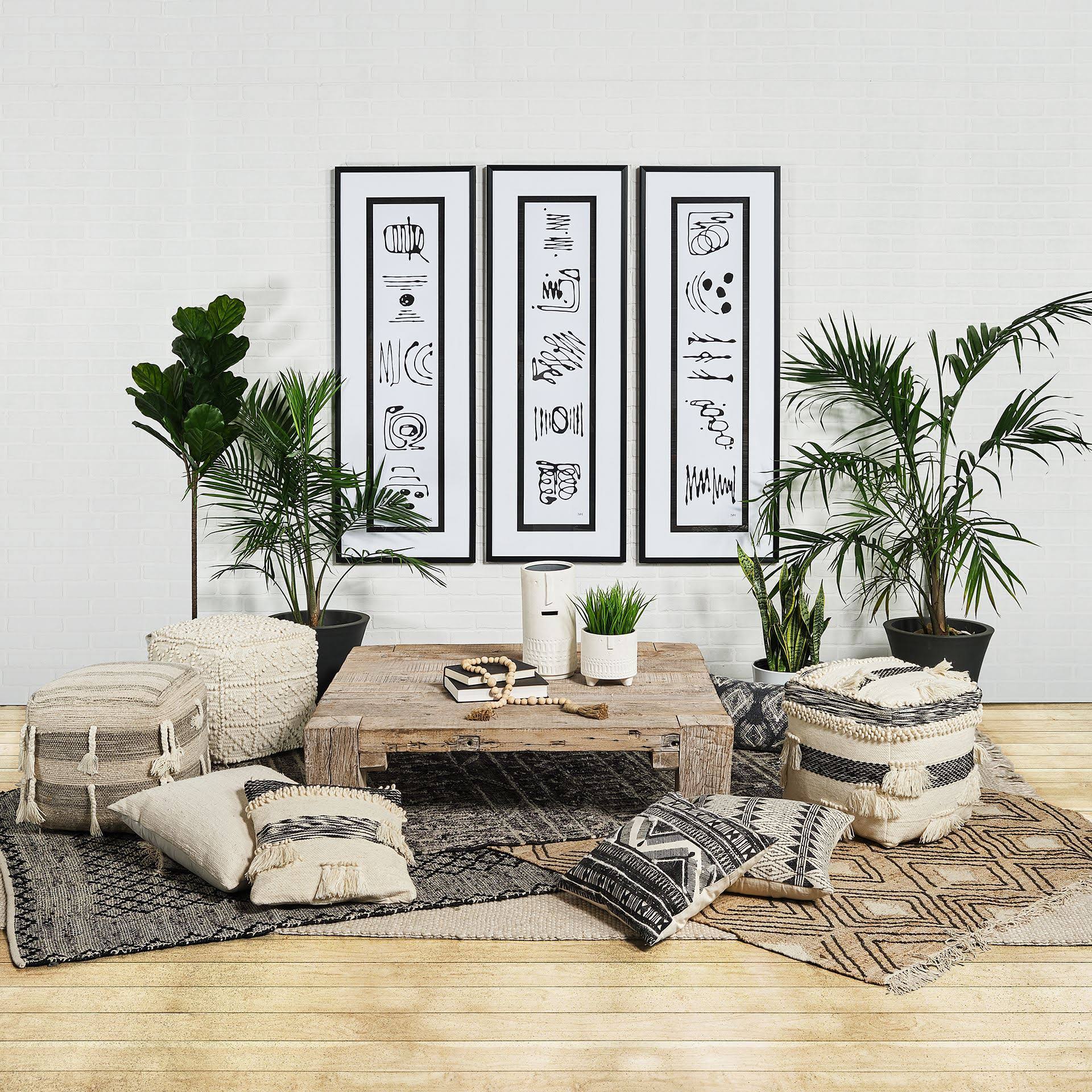 Ivory Wool Square Pouf C9255