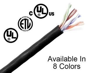 Cat5e Plenum Bulk Ethernet Cable, Solid Copper UTP, 24 AWG 1000ft, Black F618