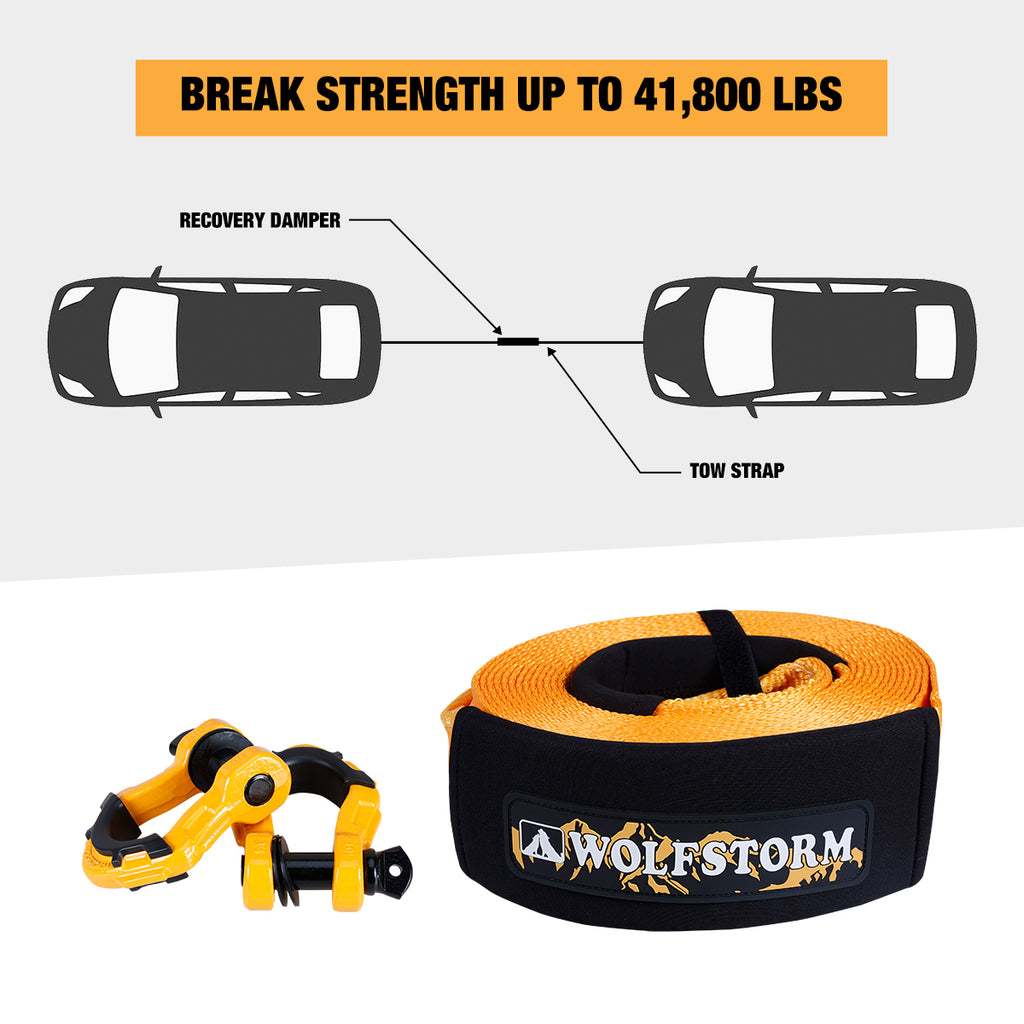4"x 30FT Tow Strap Recovery Kit with 3/4" D-Ring Shackles and Bag G425