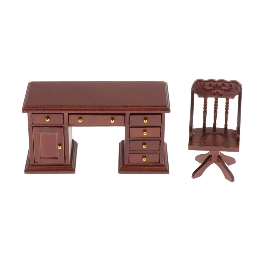 1:12 Scale Wooden Dollhouse Writing Desk and Chair Model M5507