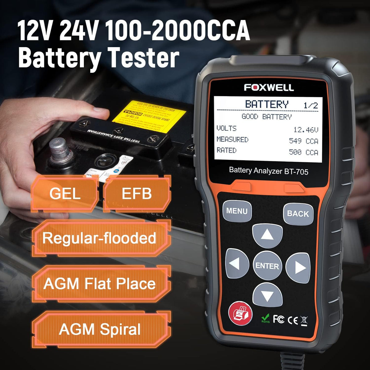 12V 24V Car Battery Tester 100-2000 CCA Battery Load Tester B379096
