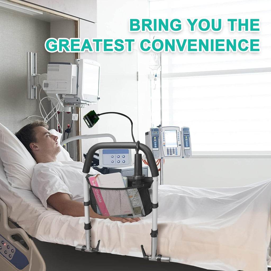 Bed Assist Rail with Fall Prevention Guard, Adjustable Height, Storage Pocket & Tablet Phone Holder, Pack of 2 C278