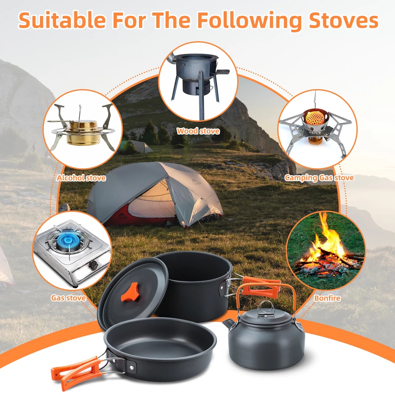 16pcs Camping Cookware Set E6859