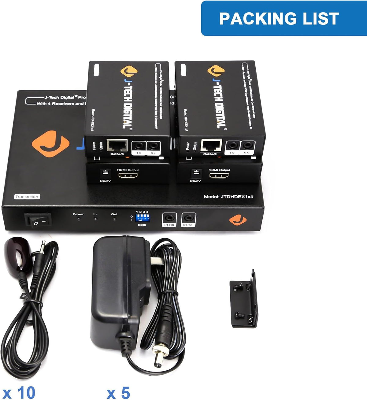 1X4 HDMI Extender Amplifier Splitter Over Ethernet Cable with Bi-Direction IR and EDID Functions X9052