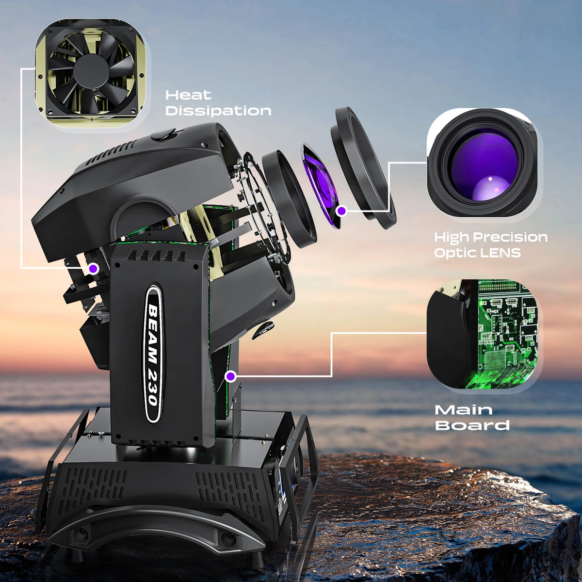 2 Pack 230W Beam Moving Head Light 8 Prisms 17 Gobos RGBW LED DJ Lighting 16CH DMX Control Q1535