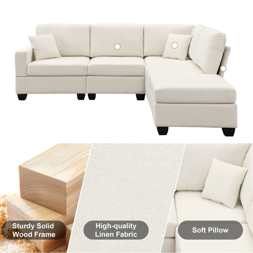 Modular Linen Fabric Sectional Sofa with Ottoman and 2 Pillows U508567