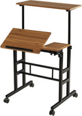 Ancient Oak Sit Stand Desk with Rolling Laptop Cart A405