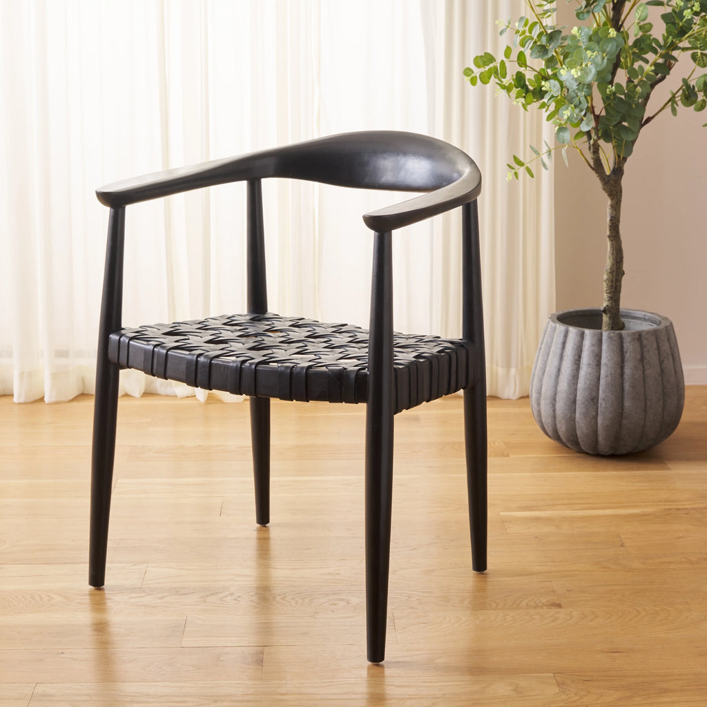 Black Leather Woven Accent Chairs G21421