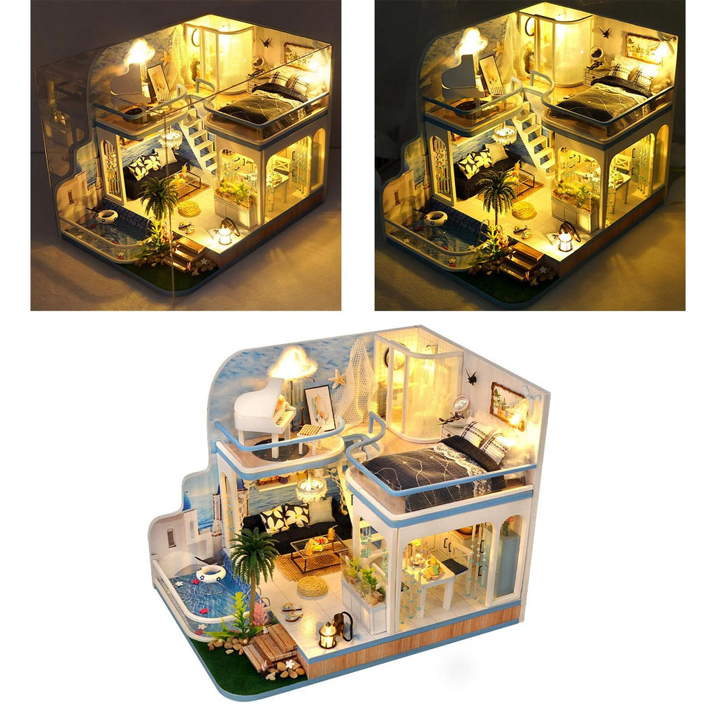 Mini Dollhouse Wooden Self Assembled Puzzle with Dust Cover P629