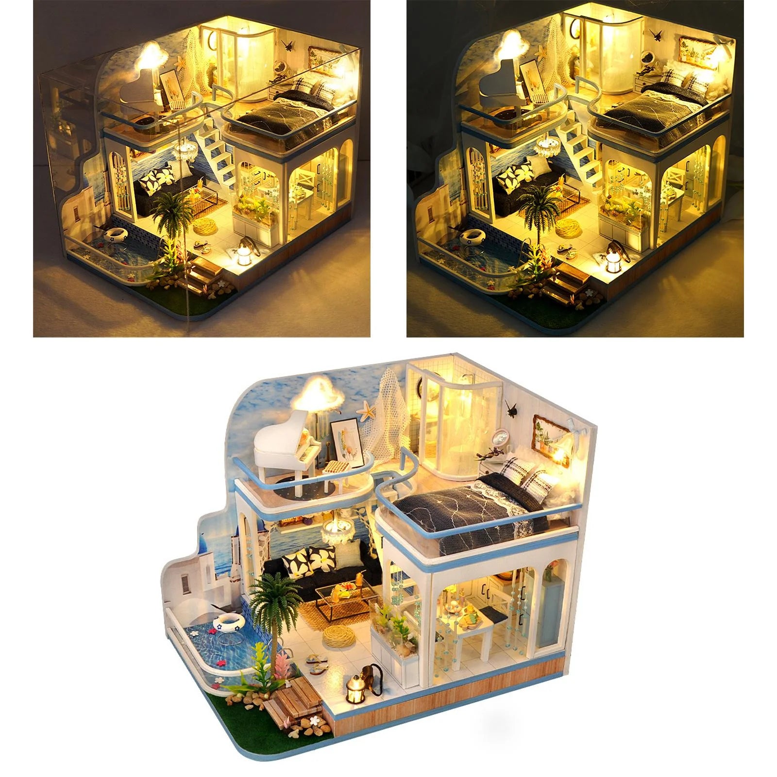 Mini Dollhouse Wooden Self Assembled Puzzle with Dust Cover P629