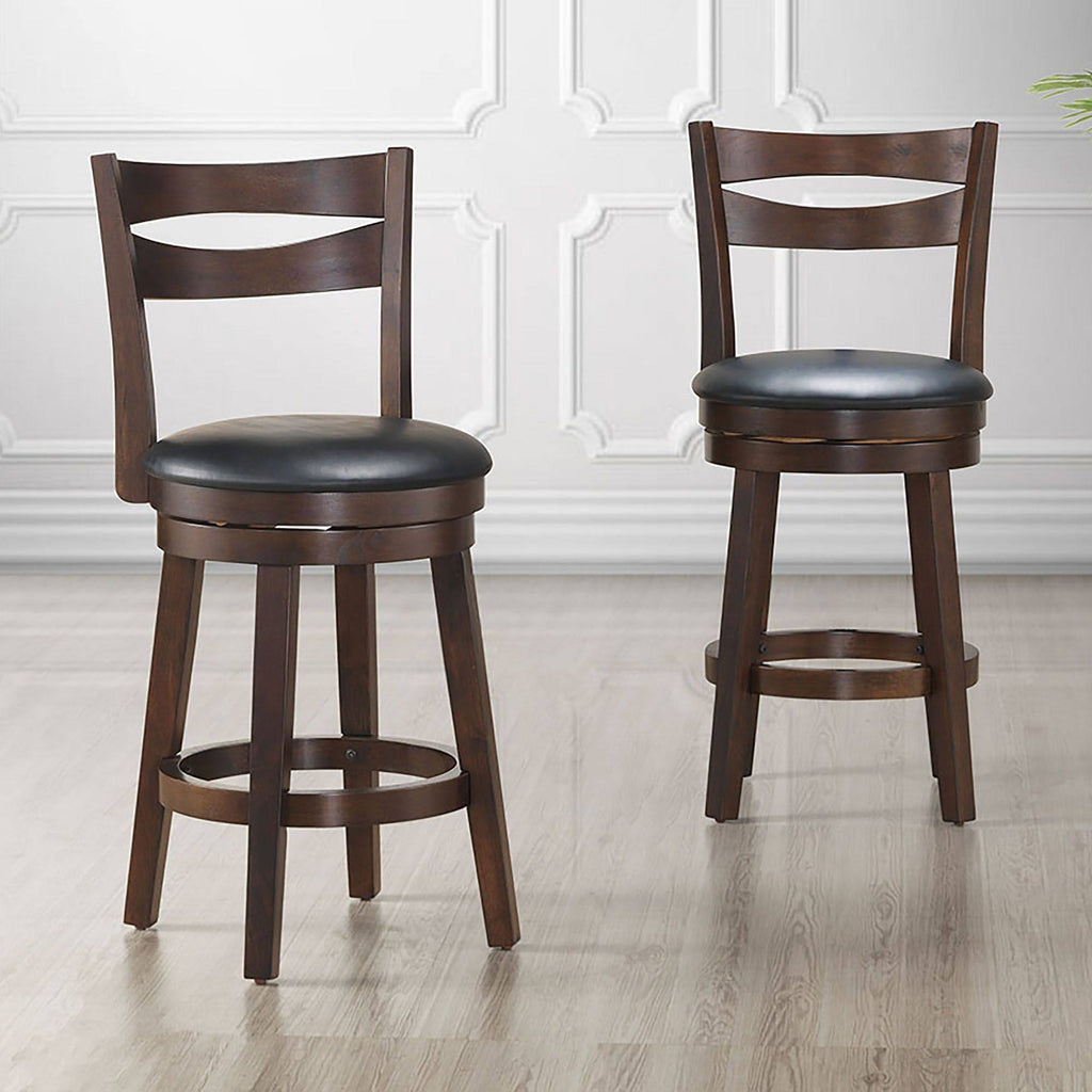 Set of 2 Black and Brown Solid Swivel Counter Stools T6999