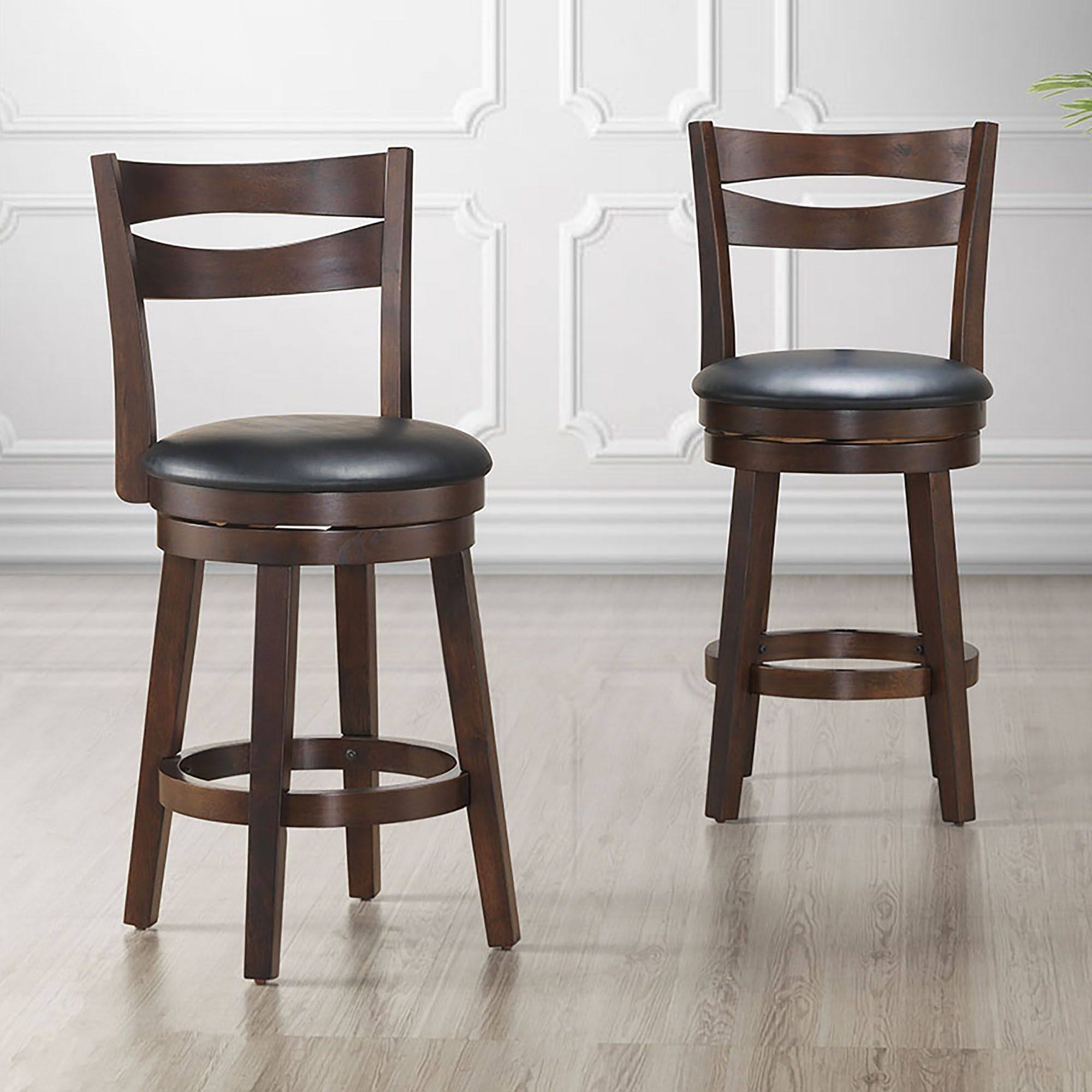 Set of 2 Black and Brown Solid Swivel Counter Stools T6999