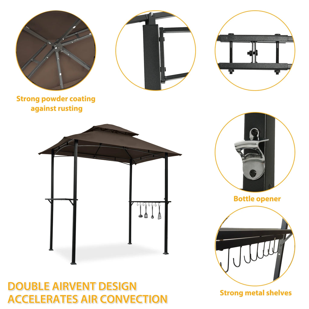 Brown Steel Frame Outdoor Grill Gazebo with Canopy F982