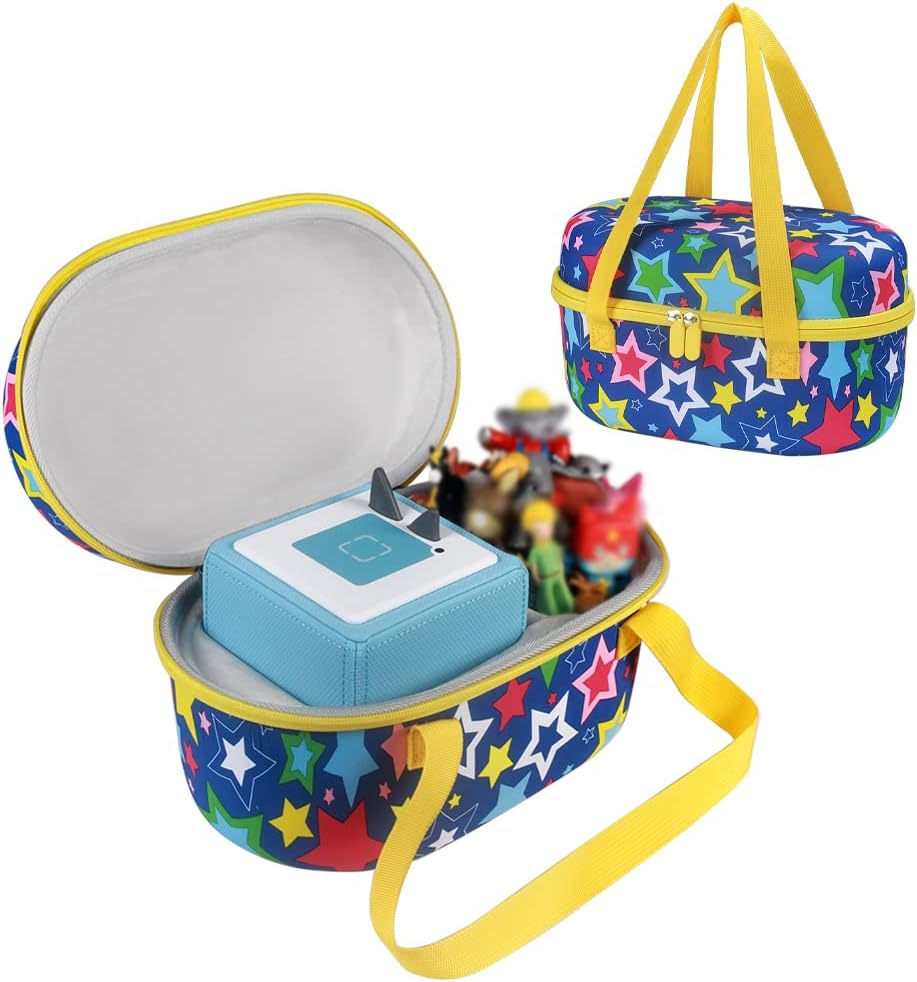 Portable Carry Case for Toniebox Starter Set and Tonies Figurines, Zipper Case Waterproof Shockproof (Green Star) P794680