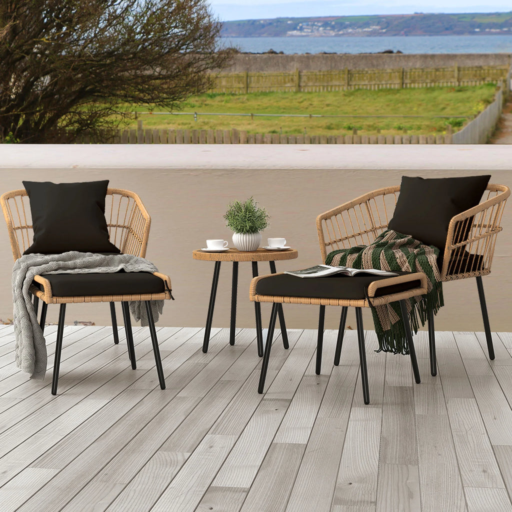 Black Wicker Ottoman with Cushions Set of 2 O3997