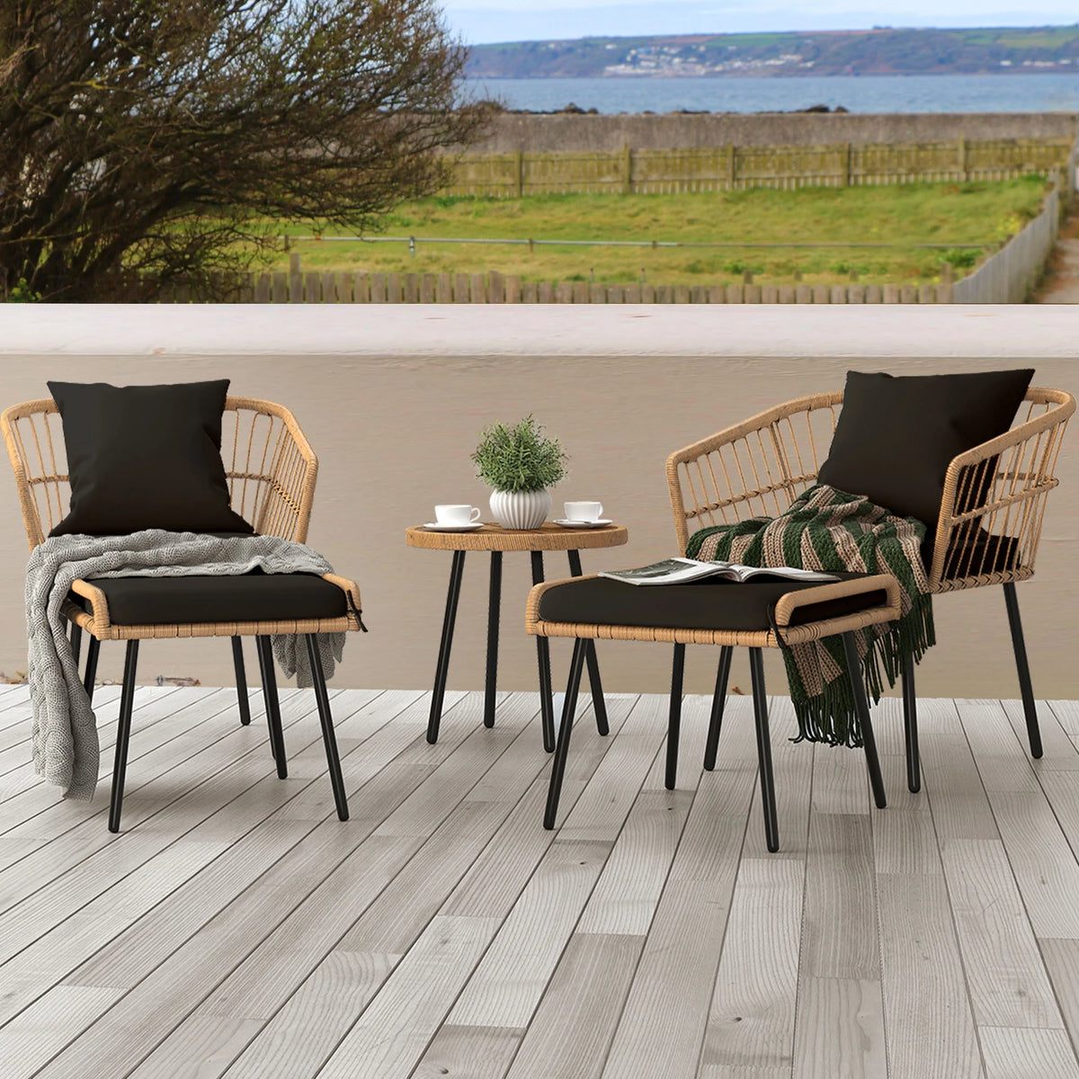 Black Wicker Ottoman with Cushions Set of 2 O3997