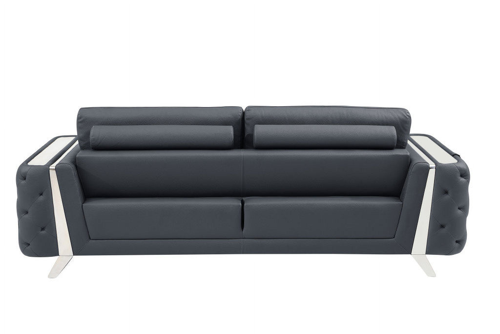 Genuine Leather Dark Gray 3 Piece Seating Set V35589