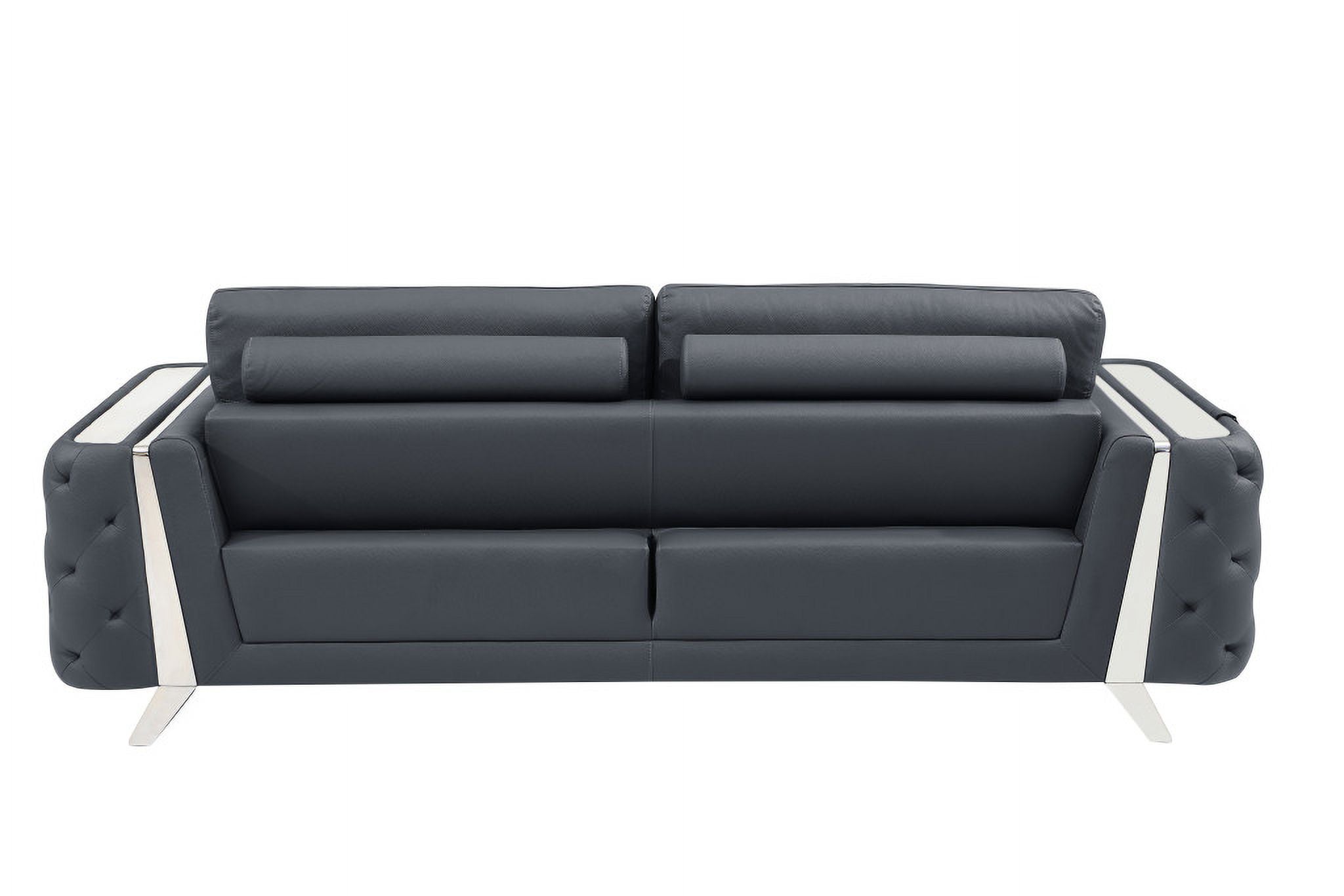 Genuine Leather Dark Gray 3 Piece Seating Set V35589
