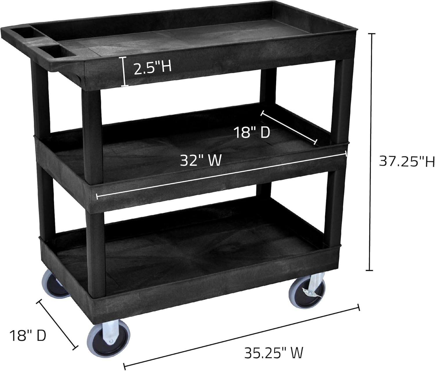 Black Mobile Utility Tub Cart with 3 Shelves B9261