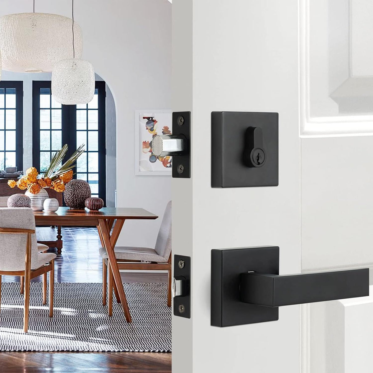 Matte Black Double Door Handleset with Dummy Lever J9828