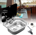 Stainless Steel Sink with Glass Lid and Cold & Hot Faucet for Camper R62734