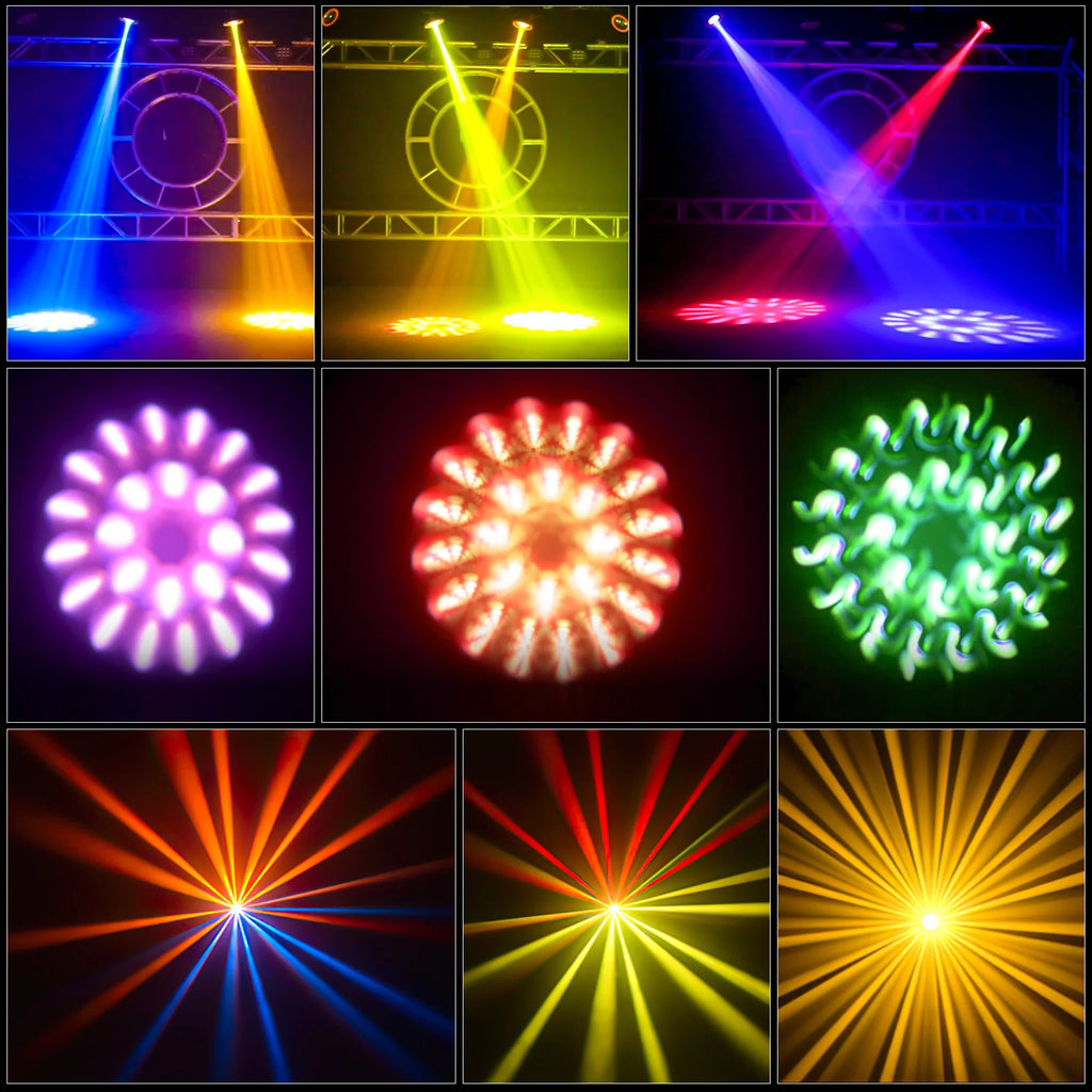 2 Pack 230W Beam Moving Head Light 8 Prisms 17 Gobos RGBW LED DJ Lighting 16CH DMX Control Q1535
