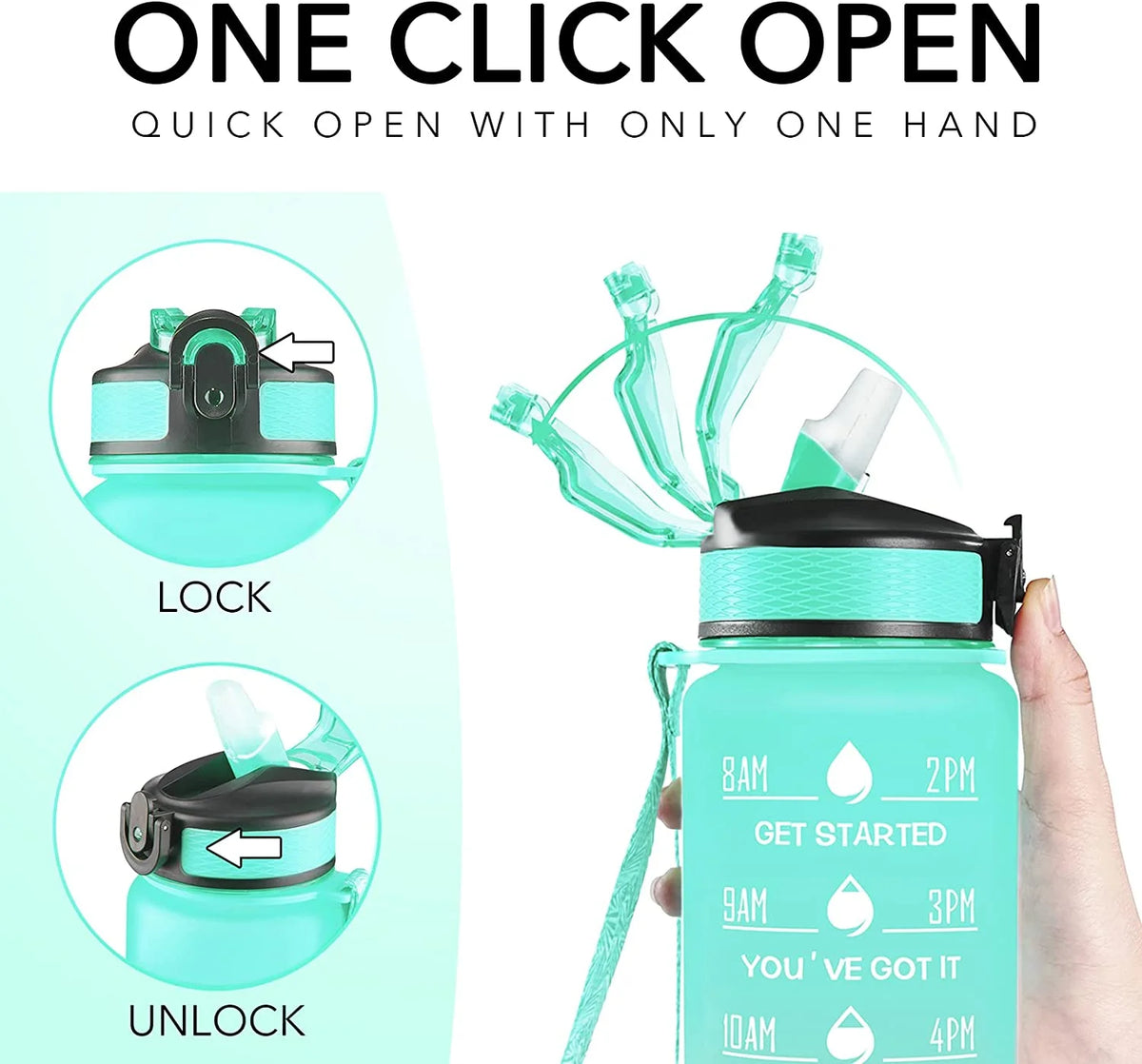 32 oz Motivational Water Bottle with Straw, Time Marker, Leakproof BPA Free O727